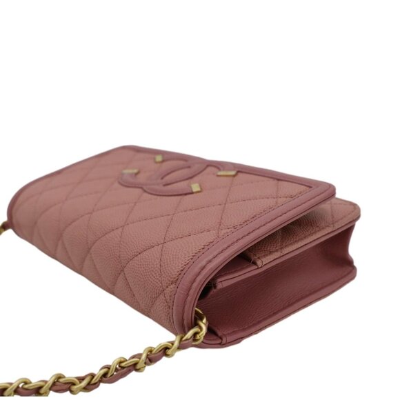 CHANEL  CC Filigree Flap Small Quilted Caviar Leather Shoulder Bag Light Pink - Picture 6 of 16